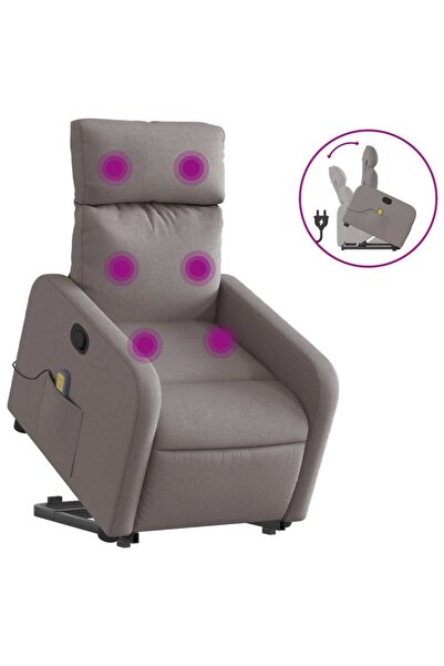 vidaxl Fotoliu rabatabil de masaj cu ridicare, gri taupe, textil