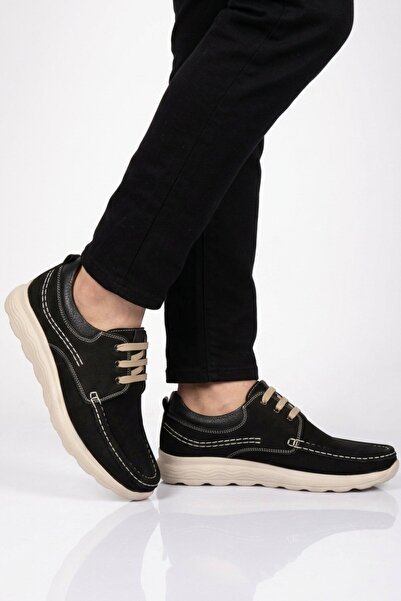 Aspor Black Nubuck Genuine Leather Men's Casual Shoes
