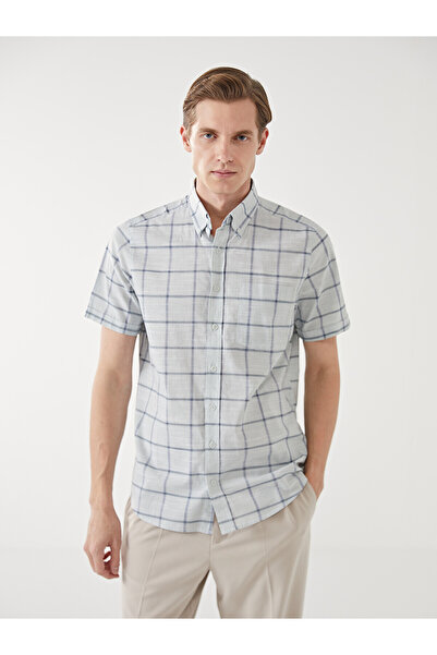 LC Waikiki Nevavm Regular Fit Short Sleeve Plaid Poplin Men's Shirt with Diff...