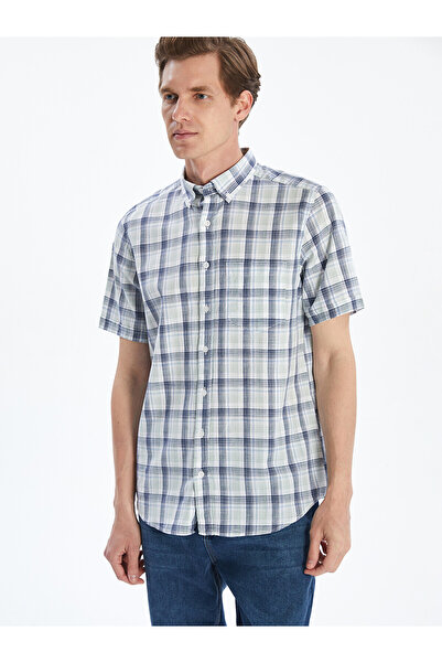 LC Waikiki Nevavm Regular Fit Short Sleeve Plaid Men's Shirt with Difference