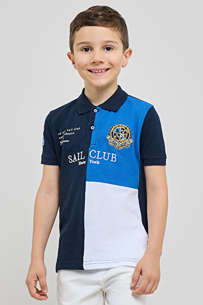 R&B Color Block Polo T-Shirt with Short Sleeves