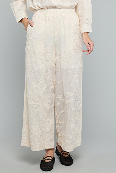 R&B Embroidered Wide Leg Pants with Elastic Waist
