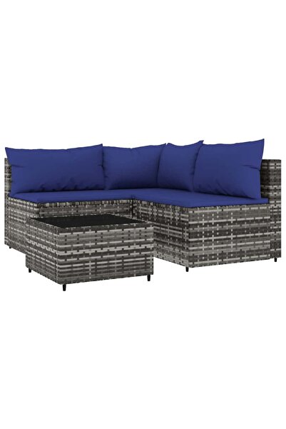 vidaxl Set mobilier de grădină cu perne, 4 piese, gri, poliratan