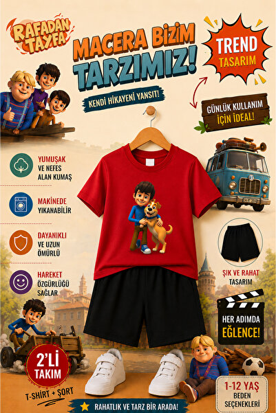 OVERMAX Rafadan Tayfa Printed Children's Set – T-Shirt & Shorts 2-Piece Combi...