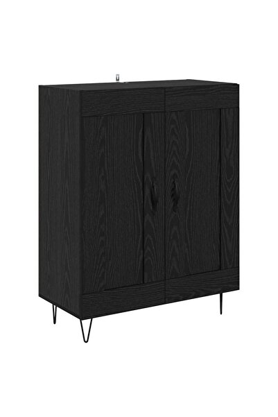 vidaxl Bufet Stejar Negru 69,5 x 34 x 90 cm Lemn Ingineresc și Fier