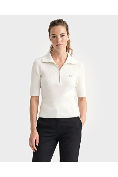 Gant Kadın Beyaz Slim Fit Yarım Kollu Triko