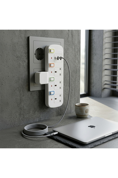 Primo Plus 4-Way Multi-Plug Adapter 2000W High Power USB & Type-C Ports with ...