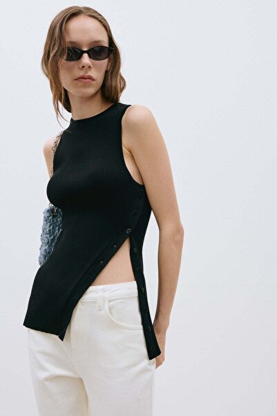 Suud Collection Black Nola Cross-Button Knitwear Blouse