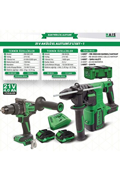 Hais AKÜLÜ EL ALETLERİ 21V 2 Lİ RB-02 HAİSPRO