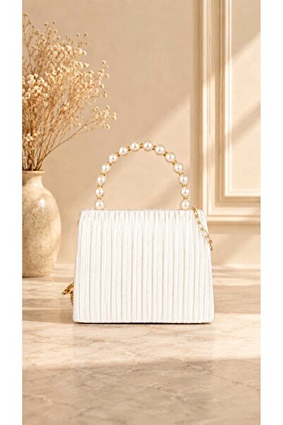 zemihra Pearl Women's Evening Dress Pearl Detailed Chain Strap Lock Closure Hand and Shoulder Bag