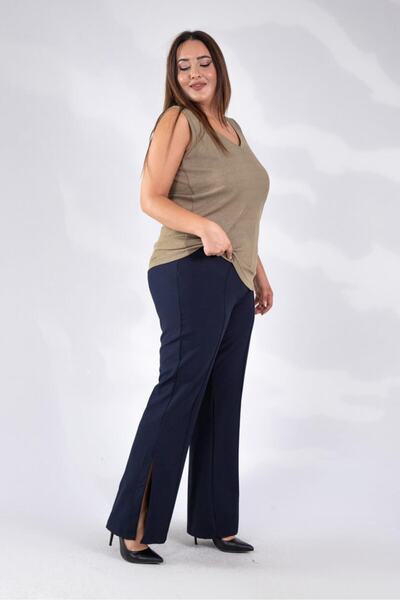 Roxxlen Ženske pantalone veće veličine sa detaljnim prorezima, tamnoplave