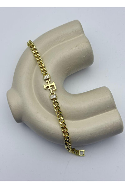 BİJU YILMAZ Vip Gold F Letter Stone Gourmet Bracelet - 26Vipb33