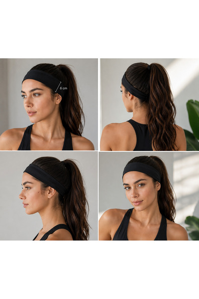 kubotique Bandana neagră elastică pentru păr Accesoriu pentru păr pentru yoga...