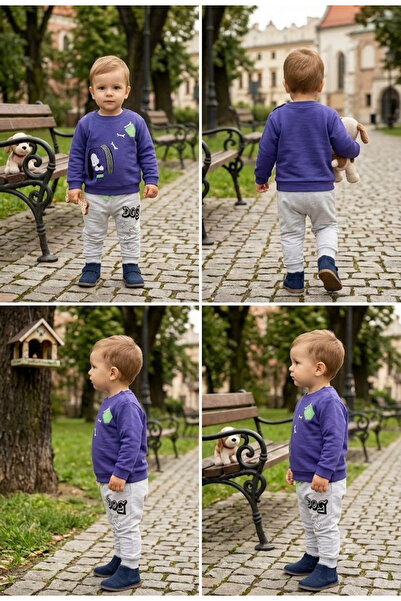meyastore Baby Boy Suit with Snap Fasteners and Dog Print