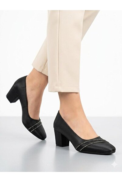 Lütfi Women's Black Thick Heel Comfortable Fit Heeled Shoes