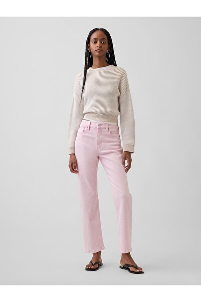 GAP Kadın Açık Pembe High Rise '90s Slim Straight Crop Jean Pantolon