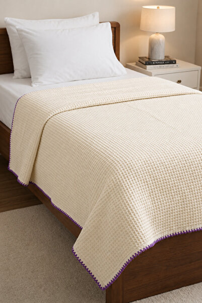Motif Tekstil غطاء سرير مفرد من القطن 100% بنمط الوافل الكروشيه مقاس 160×220 سم
