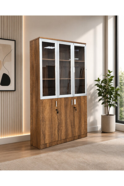 TrentonGCC 3 Door Lockable Office Storage Cabinet with Glass Doors – File & D...