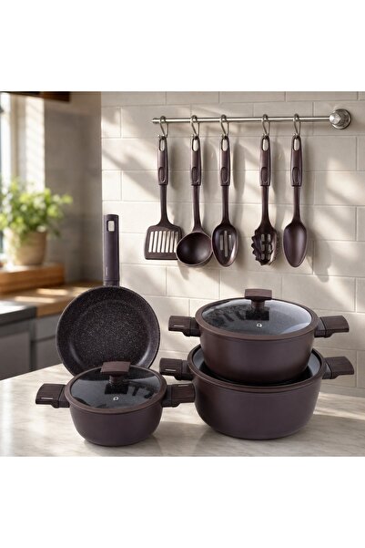 laverahome Classic Brown Color Luxury 12Pcs Cookware Set |