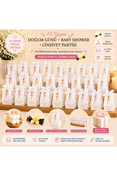 F&A Candle 20 ADET Kişiye Özel El Yapımı Bubble Mum – Vanilya Kokulu Nikah Ni...
