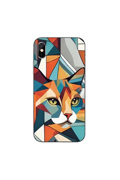OEM Husa compatibila cu Apple iPhone X Silicon Gel Tpu Model Cubic Cat Art