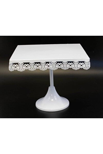 OEM Platou Metal Prajituri Patrat Dantelat 30cm Alb
