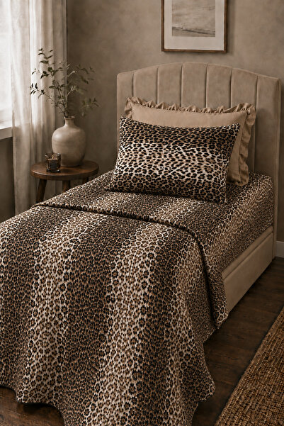 XVA Leopard Patterned Single Pique Set 160X240 cm |   1 Piece with Ruffles | ...