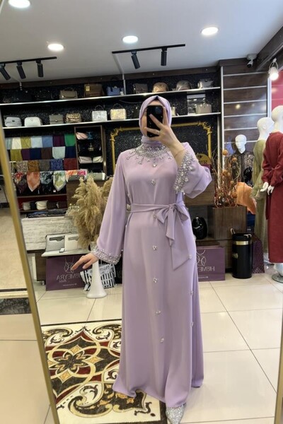 HÜMEYRA BUTİK Dress with Handcrafted Detailing on the Sleeves and Collar