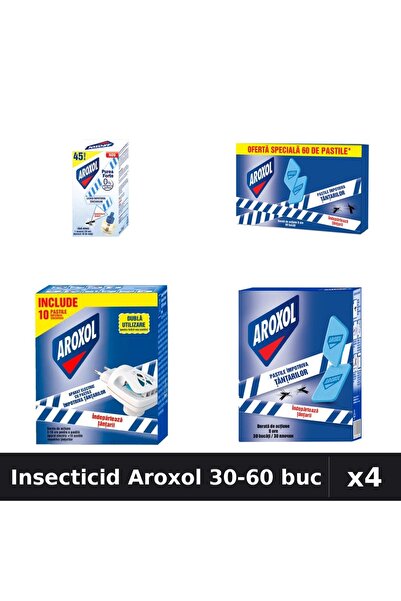Aroxol Set 4 Insecticid - Aparat Electric, Pastile 30-60 buc - Anti Gandaci T...