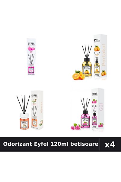 Eyfel Set 4 Odorizant Camera Betisoare 120ml - Bubble Gum, Portocală, Acacia,...