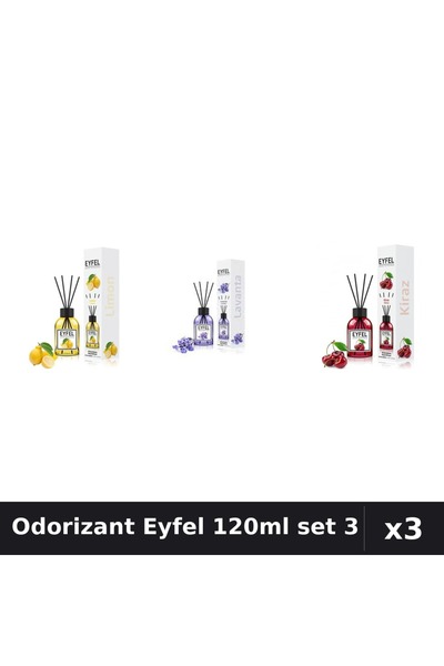 Eyfel Set 3 Odorizant Camera Betisoare 120ml - Lămâie, Lavandă, Cireșe