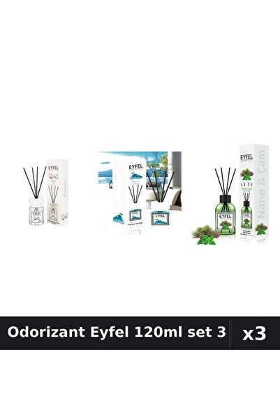 Eyfel Set 3 Odorizant Camera Betisoare 120ml - Bumbac, Ocean, Pin Și Menta