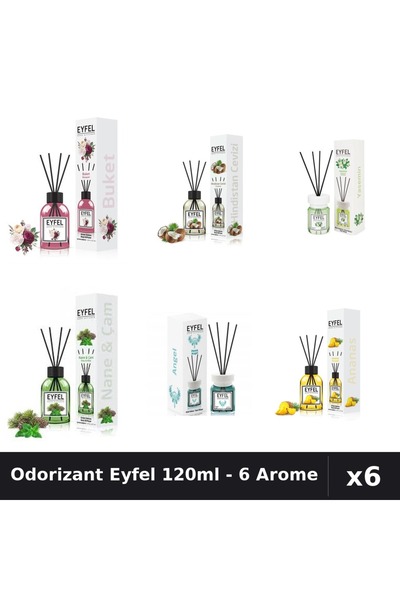 Eyfel Set 6 Odorizante Camera Betisoare 120ml - 6 Arome Asortate, Parfum Intens