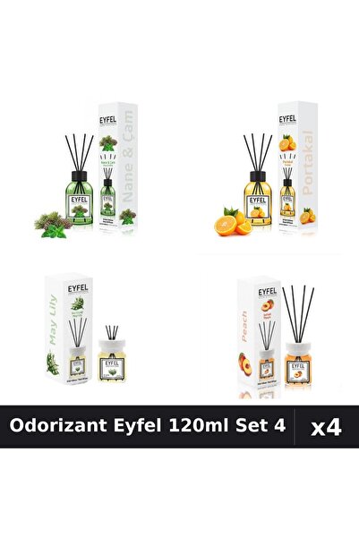 Eyfel Set 4 Odorizant Camere Betisoare 120ml - Pin, Menta, Portocala, Lacrami...