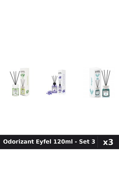 Eyfel Set 3 Odorizant Camera Betisoare 120ml - Iasomie, Lavanda, Angel