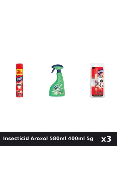 Aroxol Set 3 Spray Insecticid 580ml, 400ml + Pastile Anti-Insecte - Protecție