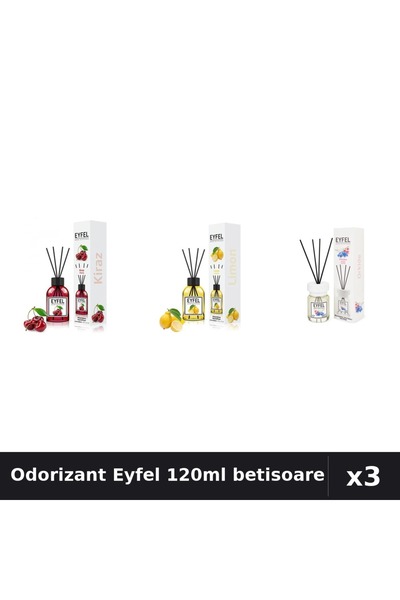 Eyfel Set 3 Odorizant Camera Betisoare 120ml - Cireșe, Lămâie, Orhidee