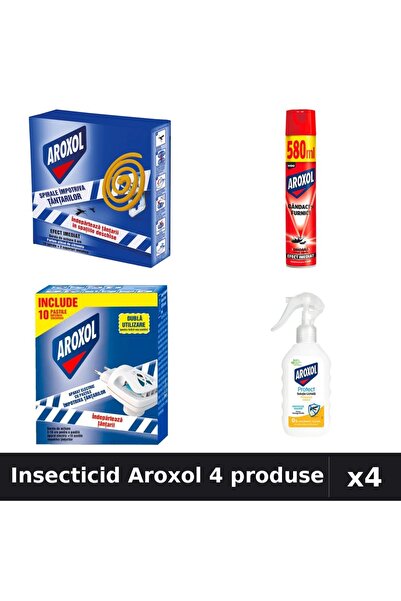 Aroxol Set 4 Insecticid - Spray 580ml, Loțiune Repelent 200ml, Spirale Anti-I...