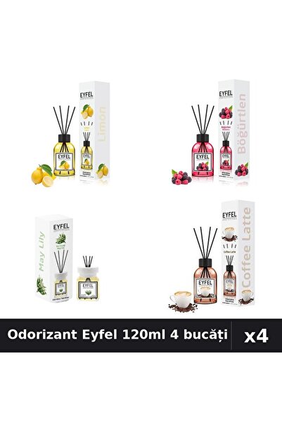 Eyfel Set 4 Odorizant Camera Betisoare 120ml - Cafea, Fructe Pădure, Lăcrămio...
