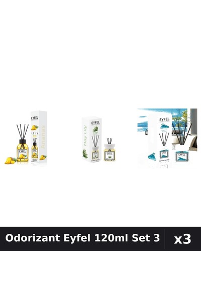 Eyfel Set 3 Odorizant Camera Betisoare 120ml - Ananas, Lacramioare, Ocean
