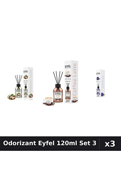 Eyfel Set 3 Odorizant Camera Betisoare 120ml - Cafea, Nucă Cocos, Zambile