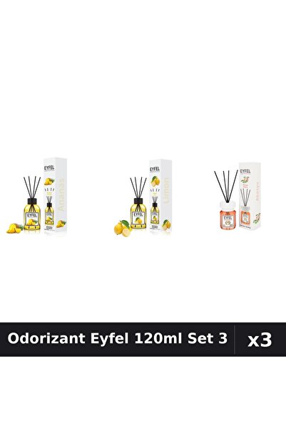 Eyfel Set 3 Odorizant Camera Betisoare 120ml - Ananas, Lămâie, Acacia