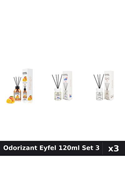 Eyfel Set 3 Odorizant Camera Betișoare 120ml - Mango, Orhidee, Bumbac