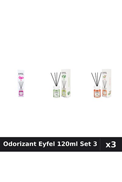 Eyfel Set 3 Odorizant Camera cu Betisoare 120ml - Bubble Gum, Iasomie, Acacia