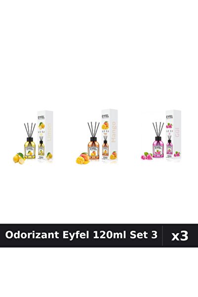 Eyfel Set 3 Odorizant Camera Betisoare 120ml - Lămâie, Mango, Trandafir