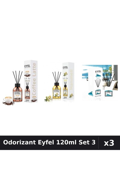 Eyfel Set 3 Odorizant Camera Betisoare 120ml - Cafea, Mâna Maicii Domnului, O...