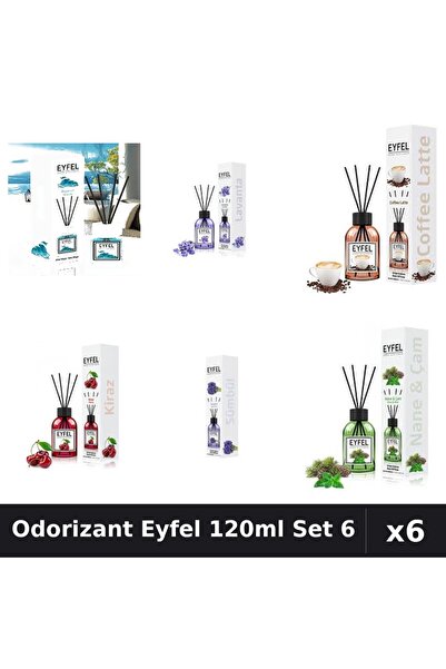 Eyfel Set 6 Odorizante Camera Betisoare 120ml - Ocean, Lavanda, Cafea, Cirese...