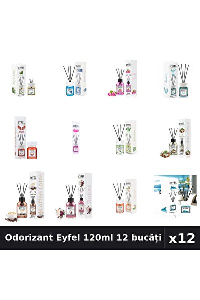Eyfel Set 12 Odorizant Cameră Betișoare 120ml - 12 Arome Asortate, Parfum Intens