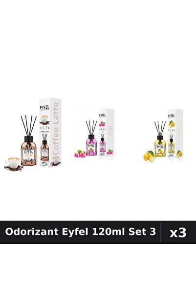 Eyfel Set 3 Odorizant Camera Betisoare 120ml - Cafea, Trandafir, Lămâie