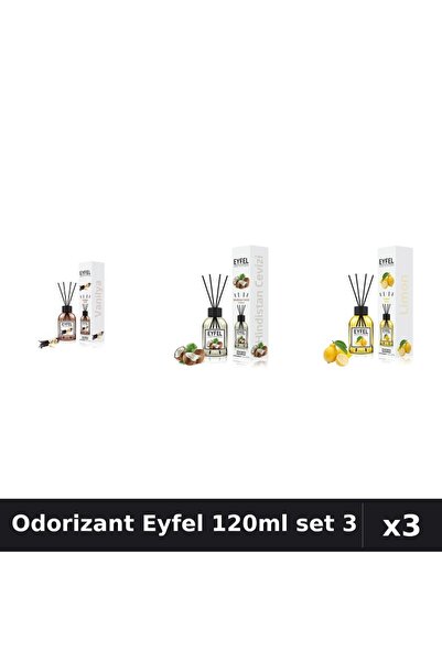Eyfel Set 3 Odorizant Camera Betisoare 120ml - Vanilie, Nucă Cocos, Lămâie